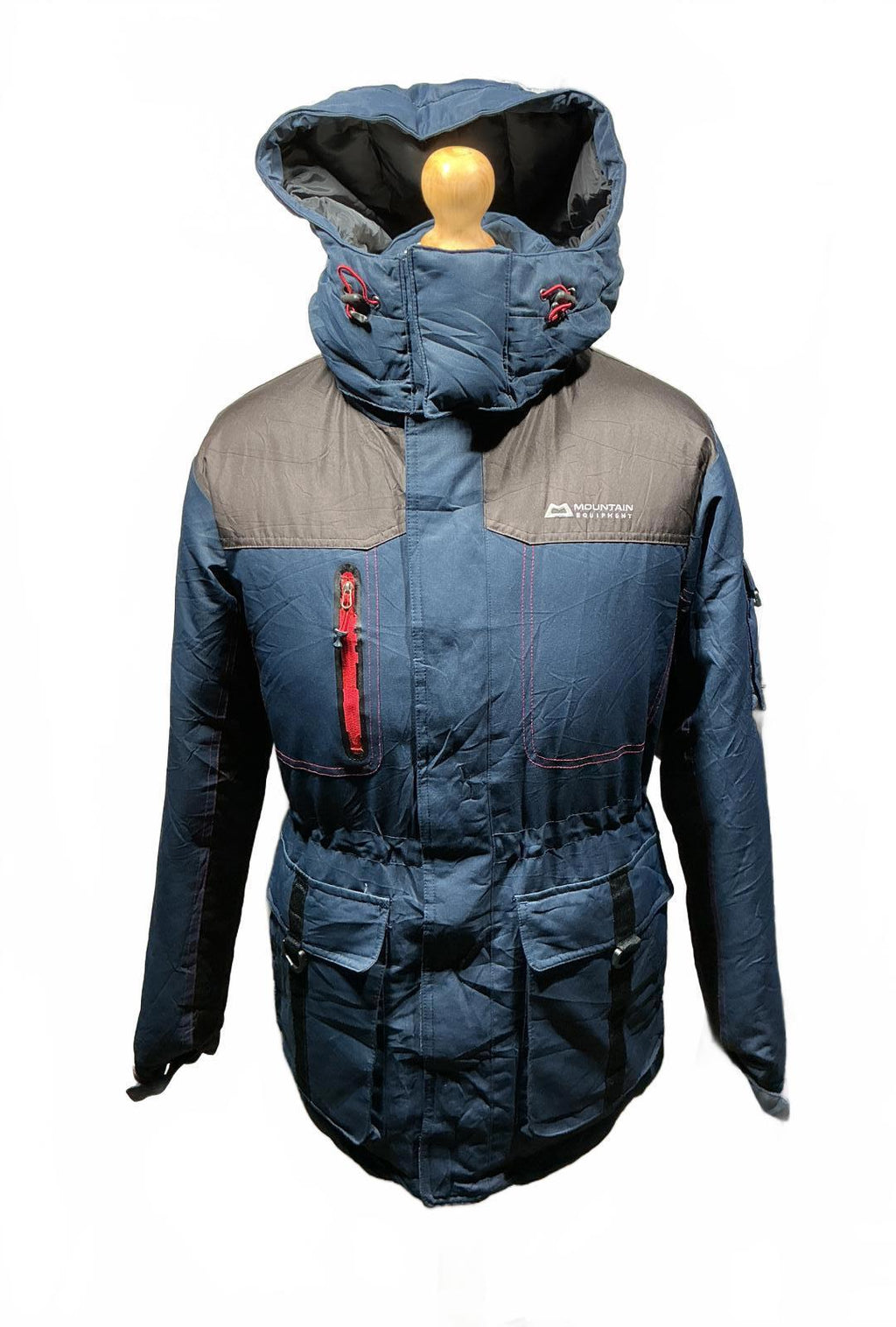 Mountain Equipment Men's Blue and Grey Hooded Puffer Jacket