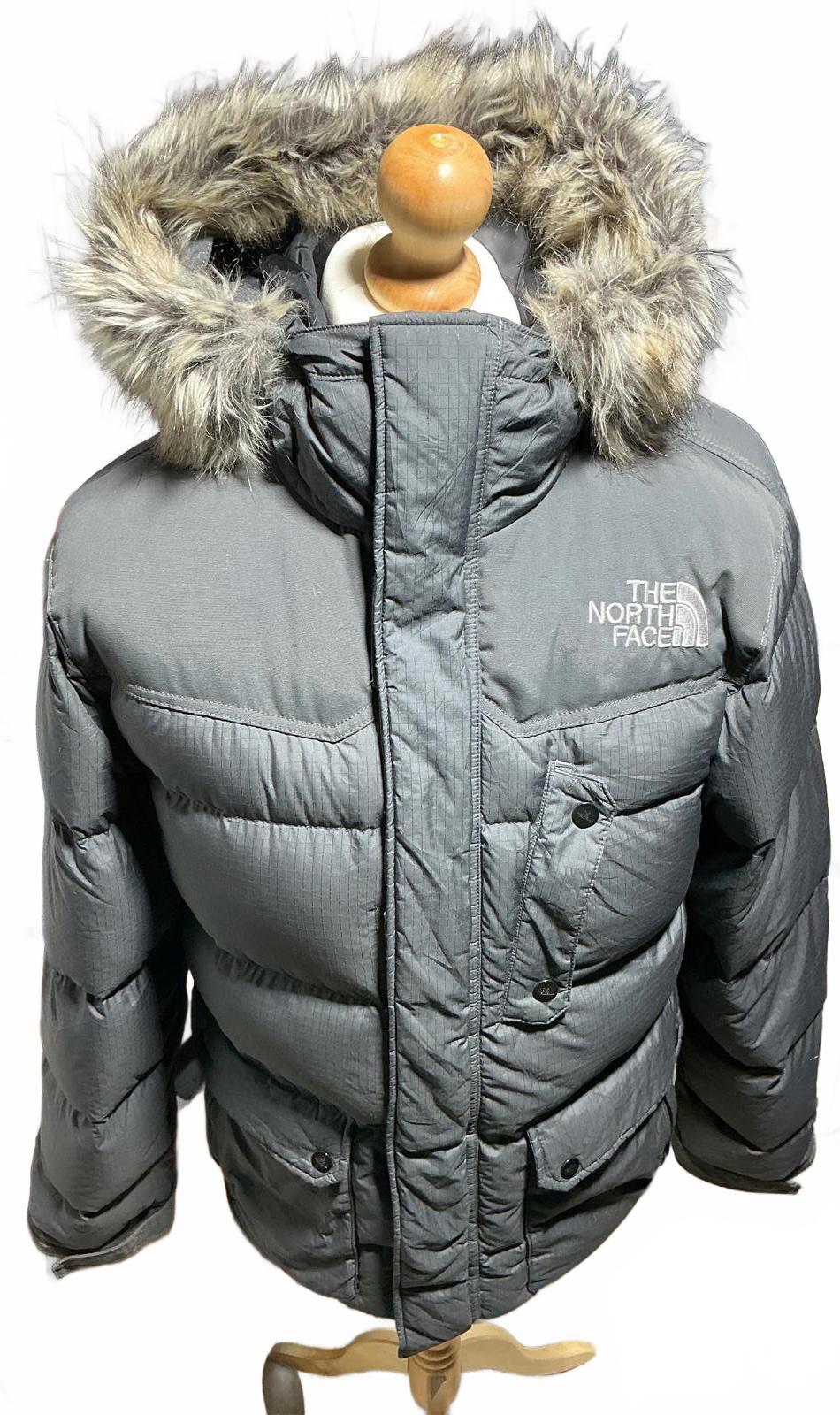 The North Face Men's Grey Puffer 800pro Jacket with Faux Fur Hood