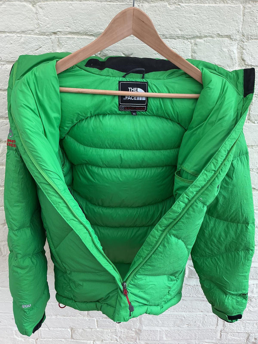 The North Womens Large Face Green and Black Hooded Puffer Jacket