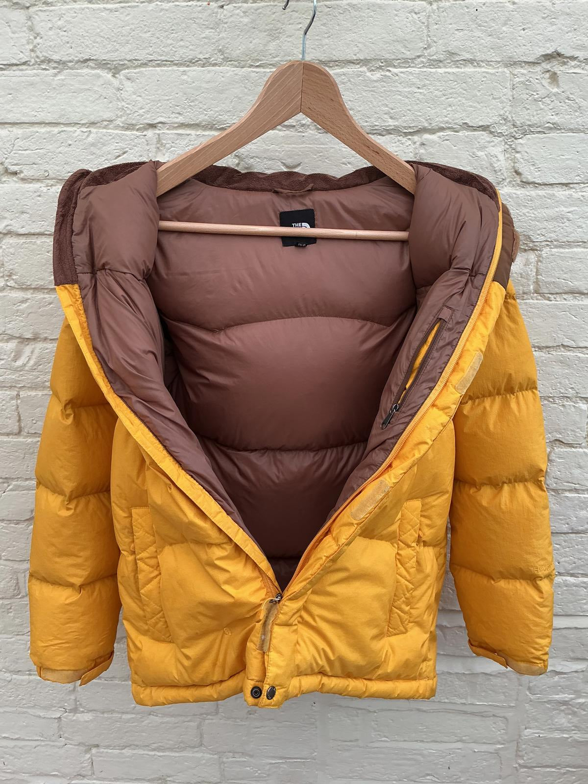 The North Face ladies Yellow and Brown Puffer Jacket with Hood
