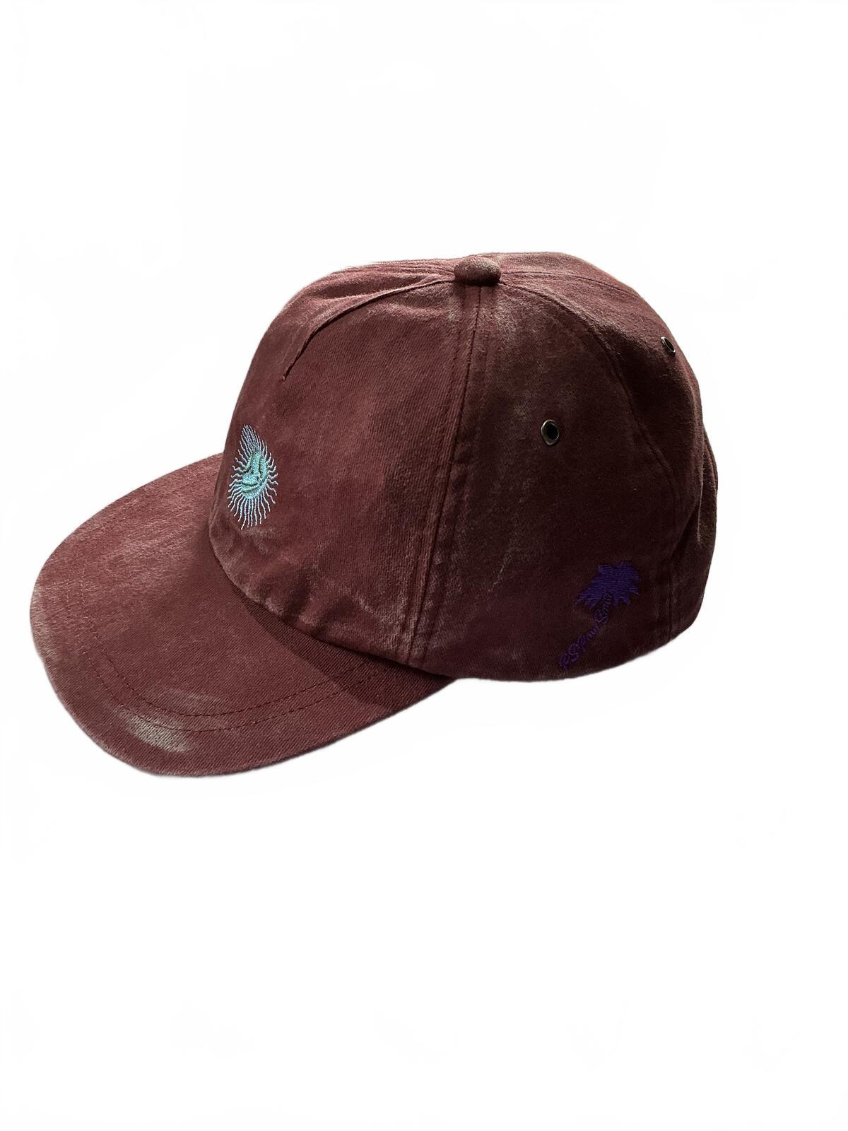 Paul Smith Burgundy Washed Look Baseball Cap with Sun Embroidery Adjustable Size