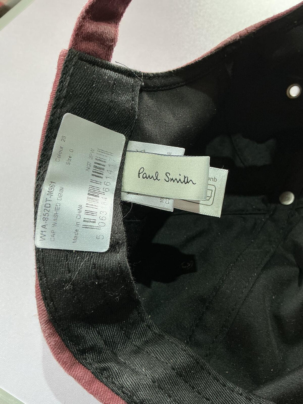 Paul Smith Burgundy Washed Look Baseball Cap with Sun Embroidery Adjustable Size