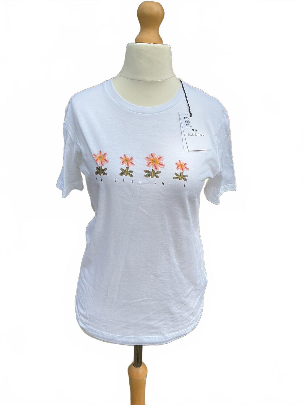 Paul Smith White Floral Print T-Shirt Size S Perfect Casual Top