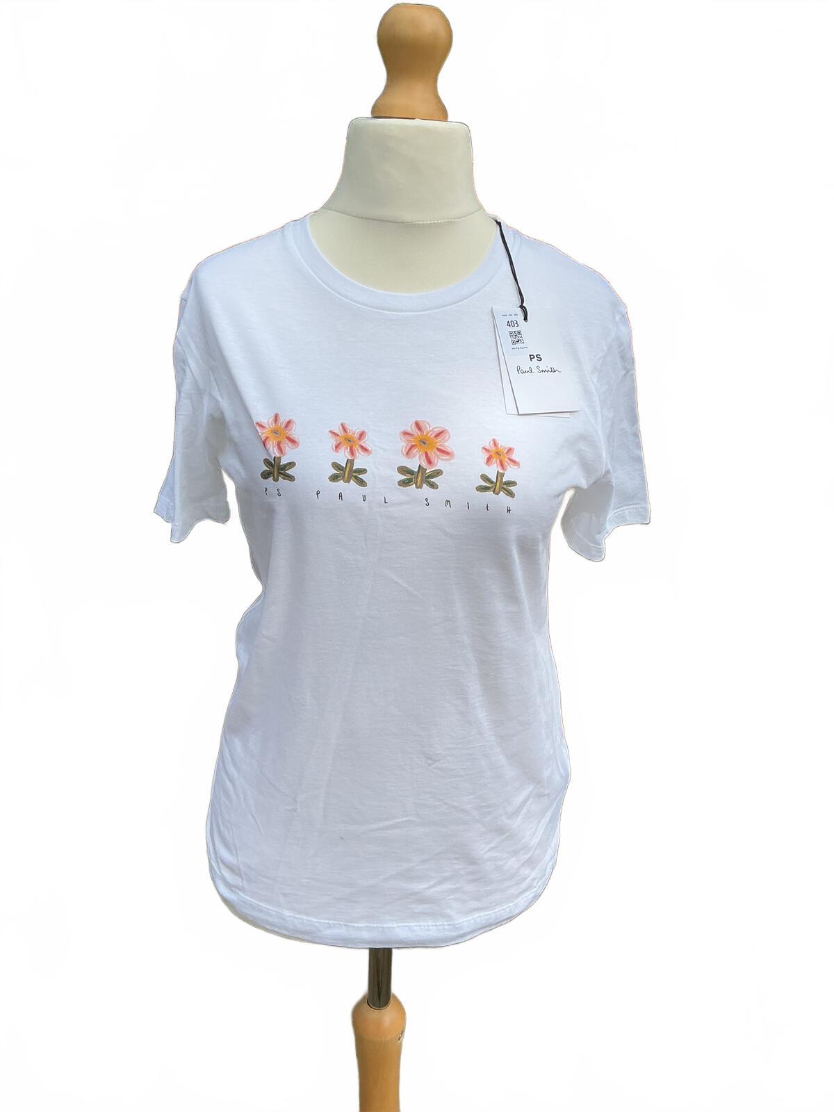 Paul Smith White Floral Print T-Shirt Size S Perfect Casual Top