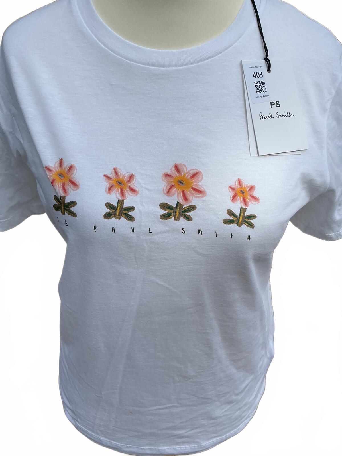 Paul Smith White Floral Print T-Shirt Size S Perfect Casual Top