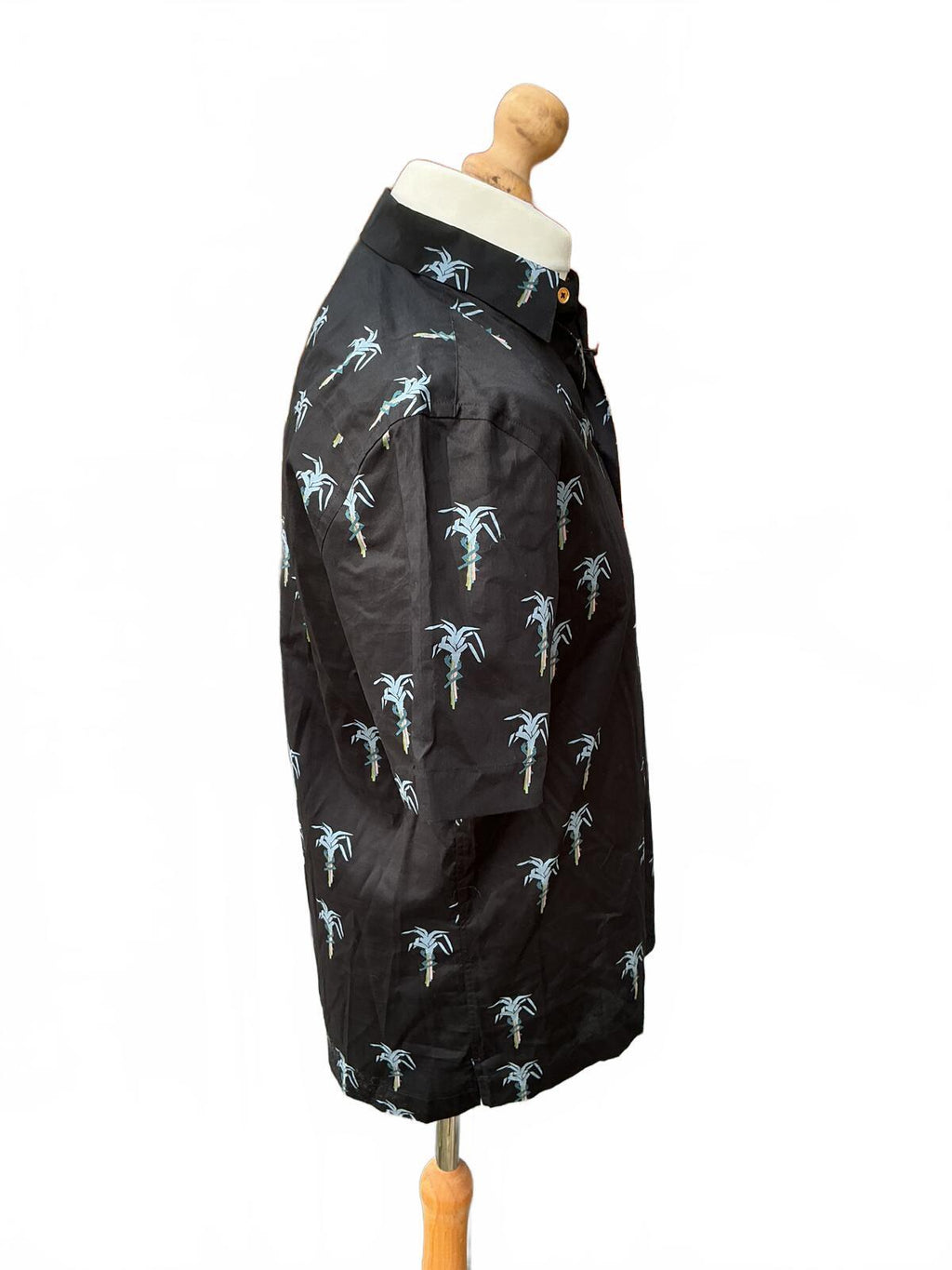 Paul Smith Black Short Sleeve Shirt with Palm Tree Print Size Small
