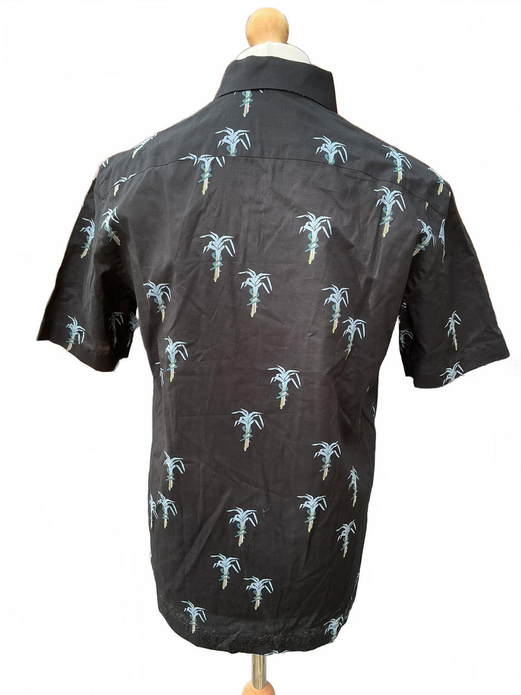 Paul Smith Black Short Sleeve Shirt with Palm Tree Print Size Small