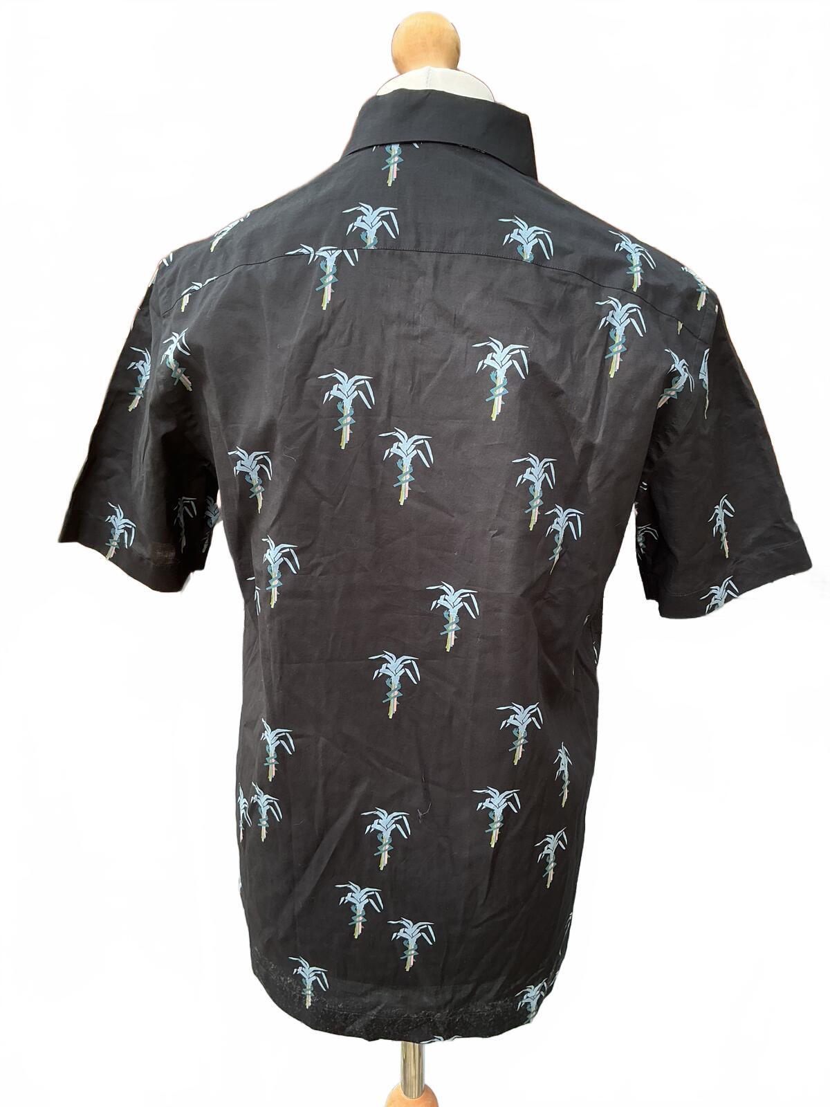 Paul Smith Black Short Sleeve Shirt with Palm Tree Print Size Small