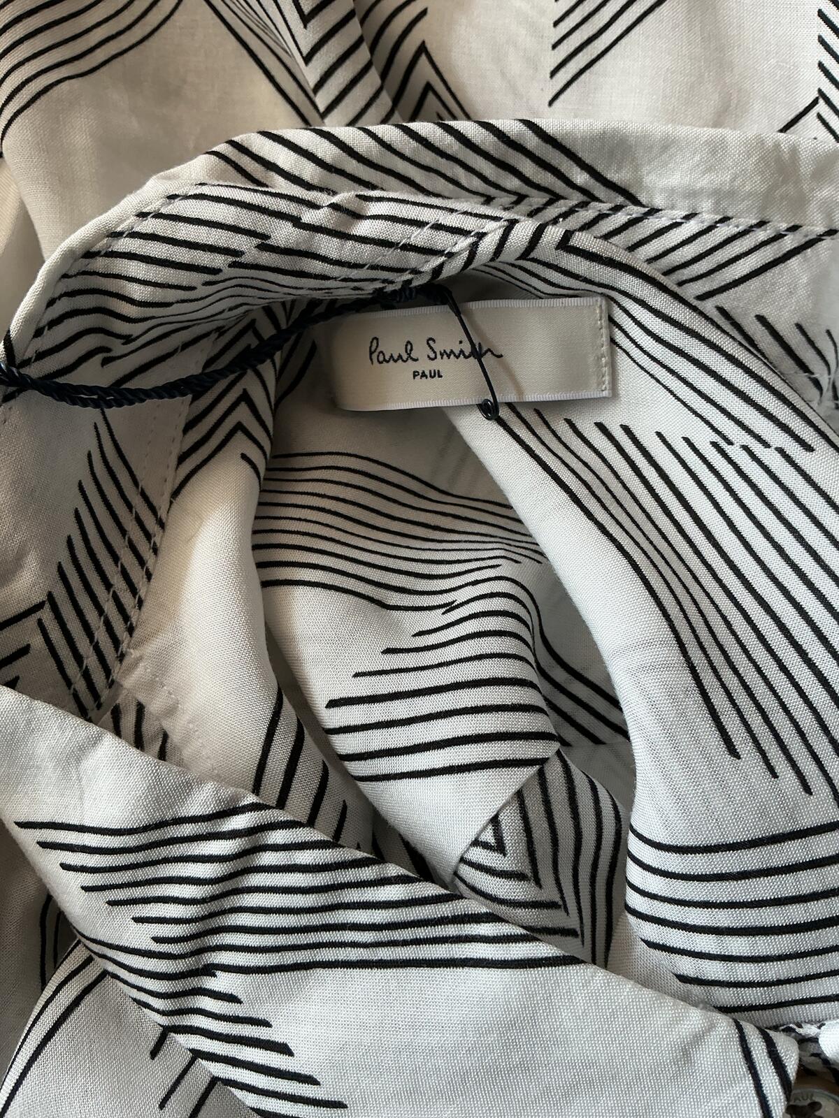 Paul Smith White and Black Geometric Patterned Long Sleeve Shirt Size 8