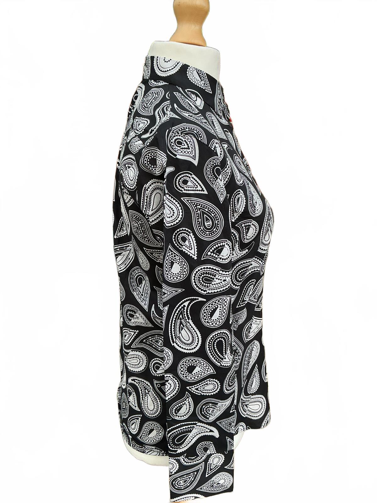 Paul Smith Black and White Paisley Print Long Sleeve Top Size Small