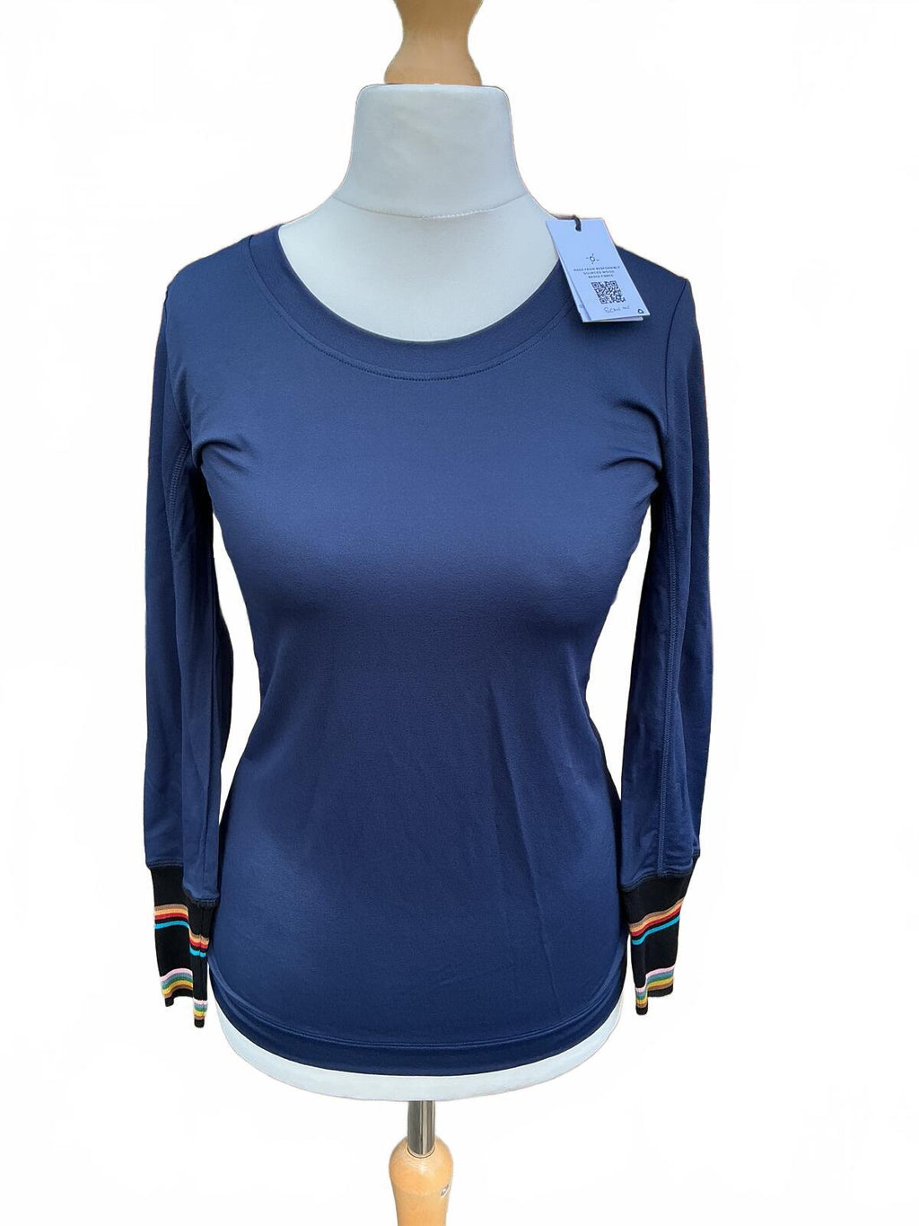 Paul Smith Navy Blue Long Sleeve Top with Colourful Cuffs Size Small