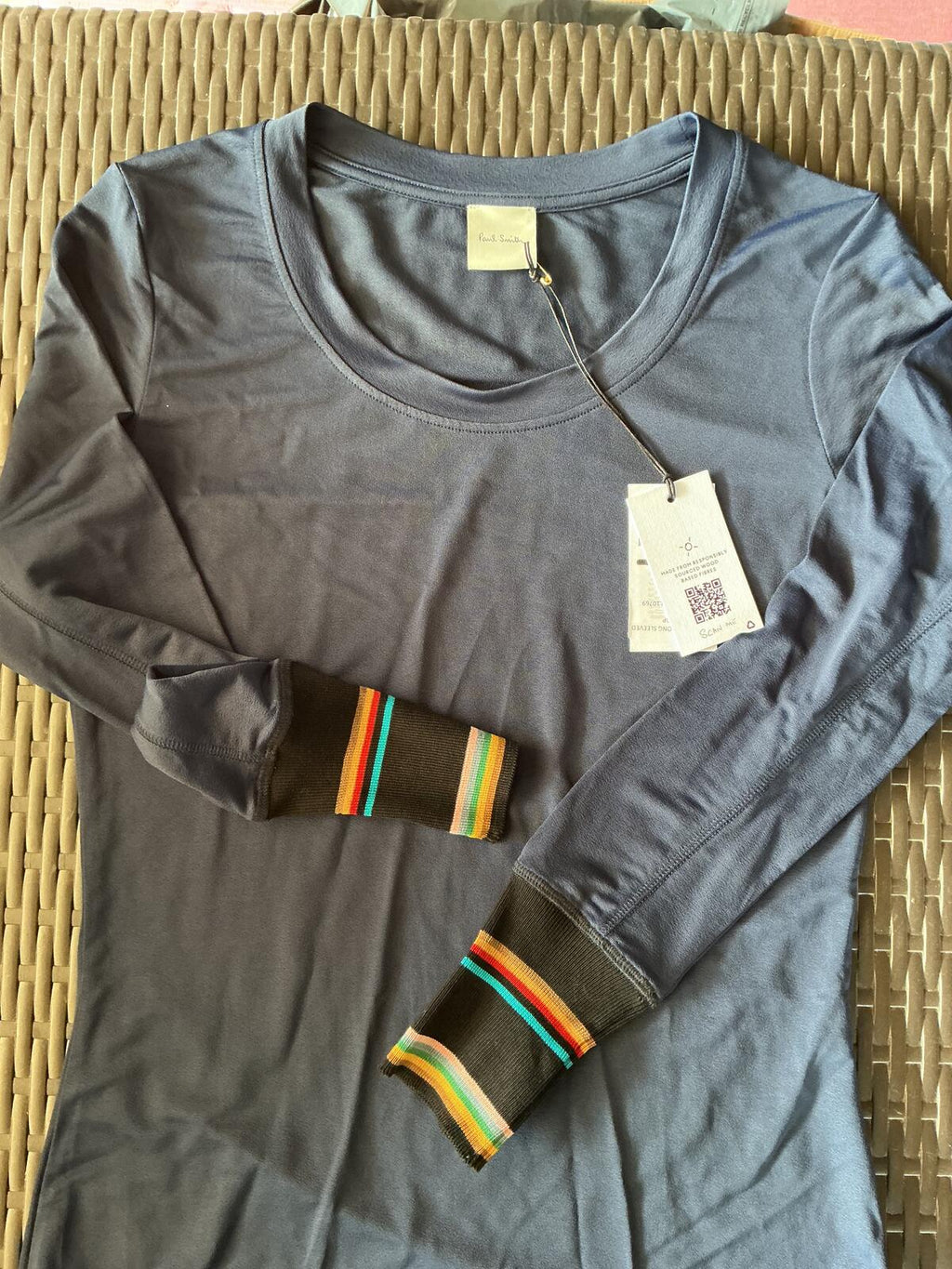 Paul Smith Navy Blue Long Sleeve Top with Colourful Cuffs Size Small
