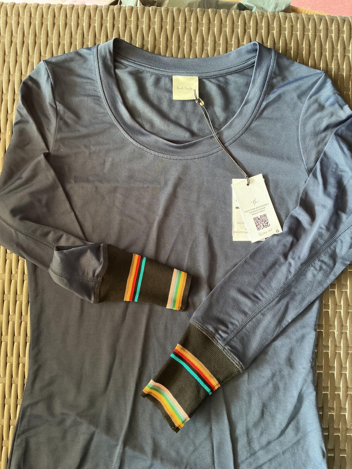 Paul Smith Navy Blue Long Sleeve Top with Colourful Cuffs Size Small