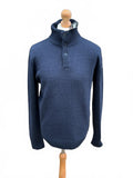 Schott Navy Blue Wool Jumper Size Regular xl with High Neck and Buttons