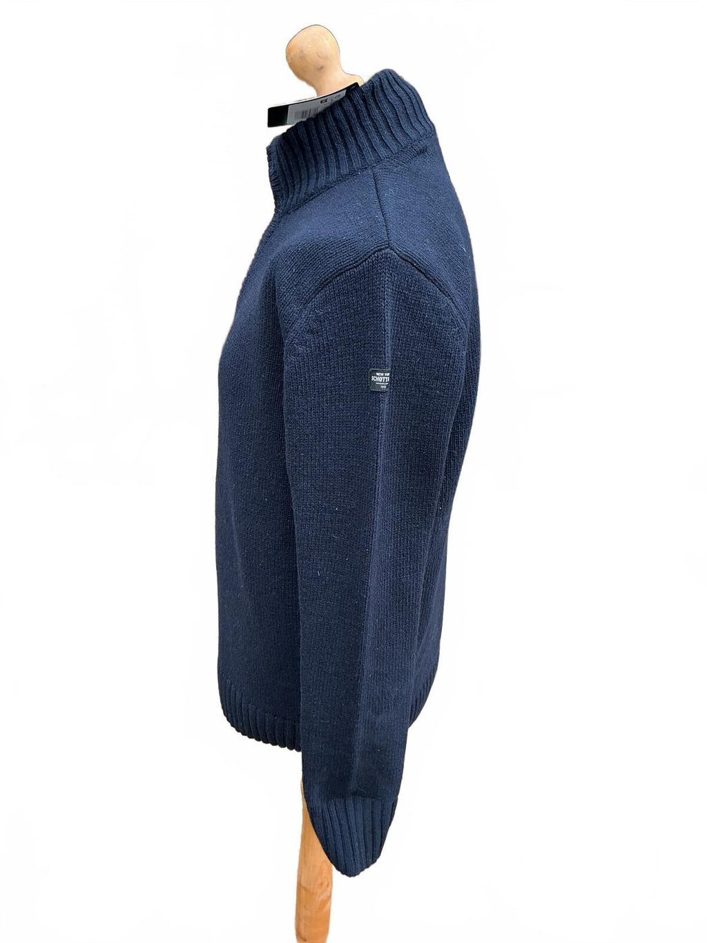 Schott Navy Blue Wool Jumper Size Regular xl with High Neck and Buttons