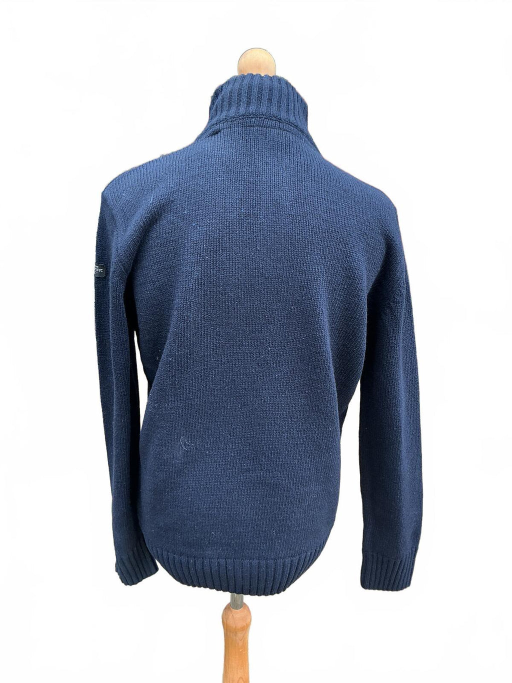 Schott Navy Blue Wool Jumper Size Regular xl with High Neck and Buttons