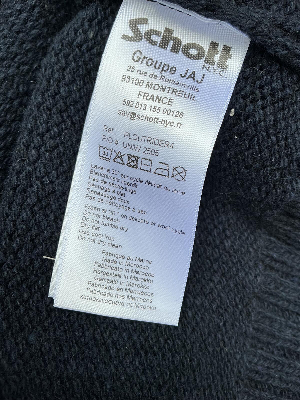 Schott Navy Blue Wool Jumper Size Regular xl with High Neck and Buttons
