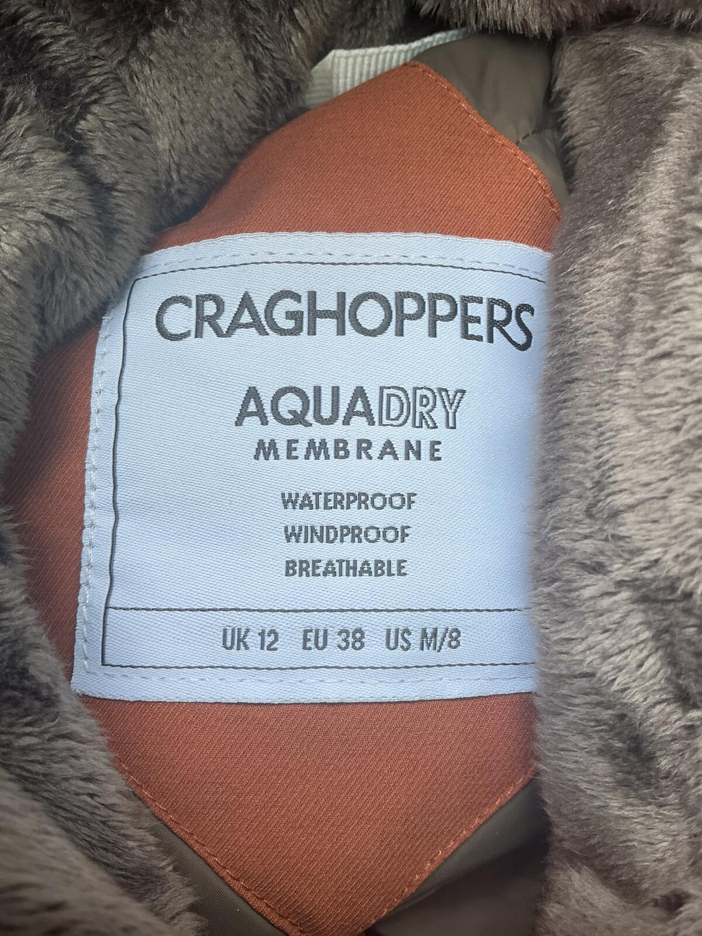 Craghoppers Waterproof Orange Parka Coat with Faux Fur Hood Size 12 *New*