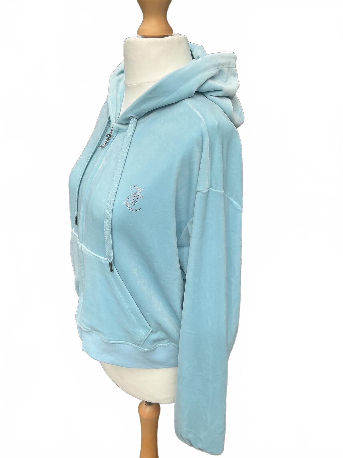 Juicy Couture Light Blue Velour Zip Hoodie Sweatshirt Size Xl