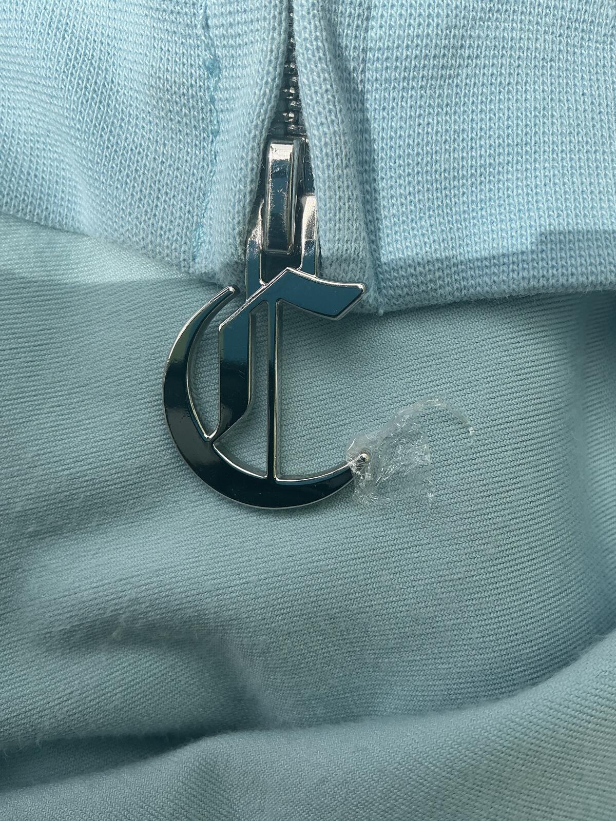 Juicy Couture Light Blue Velour Zip Hoodie Sweatshirt Size Xl