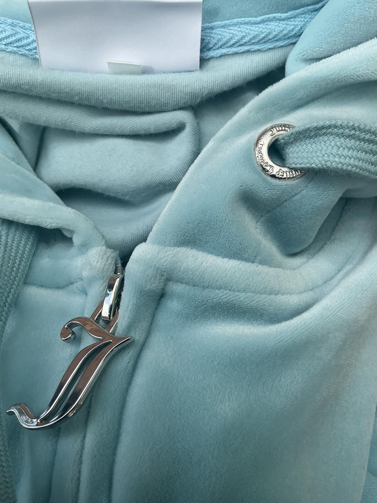 Juicy Couture Light Blue Velour Zip Hoodie Sweatshirt Size Xl