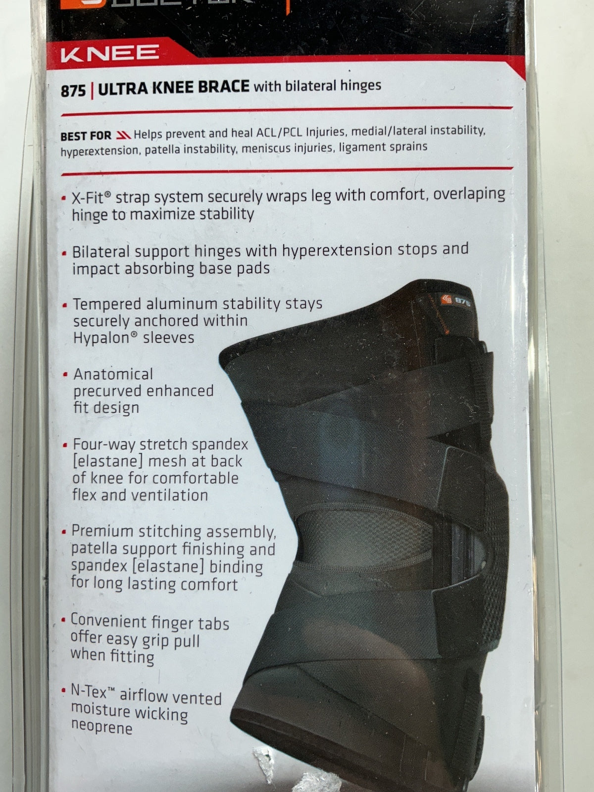 Shock Doctor Ultra Knee Brace with Bilateral Hinges Size L Black Support