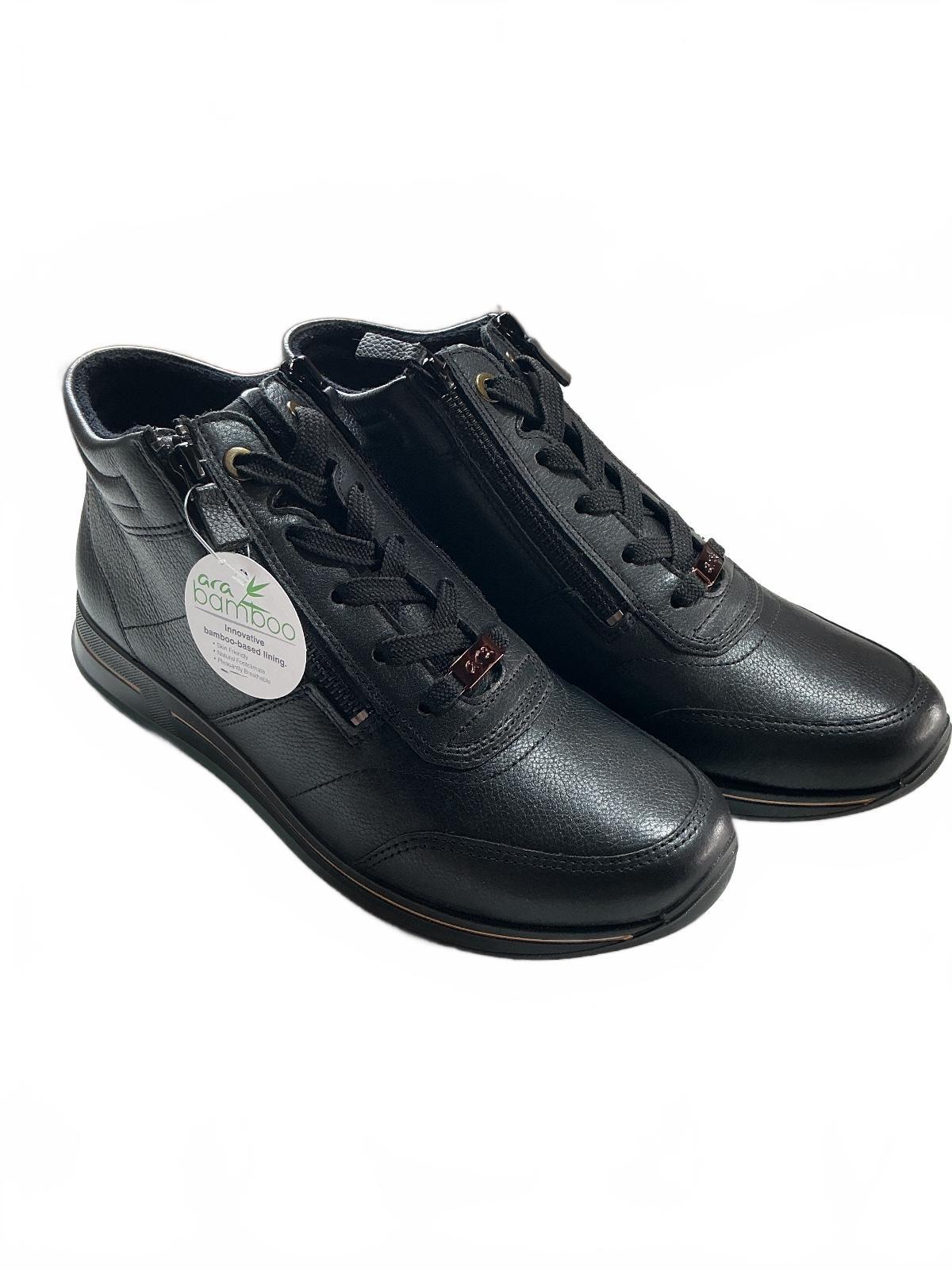 ara Osaka Black Leather High-Top Zip-Up Sneakers UK Size 7.5 Comfortable
