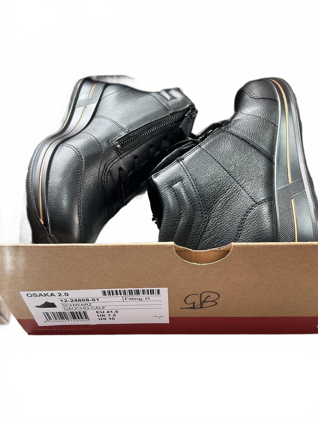 ara Osaka Black Leather High-Top Zip-Up Sneakers UK Size 7.5 Comfortable