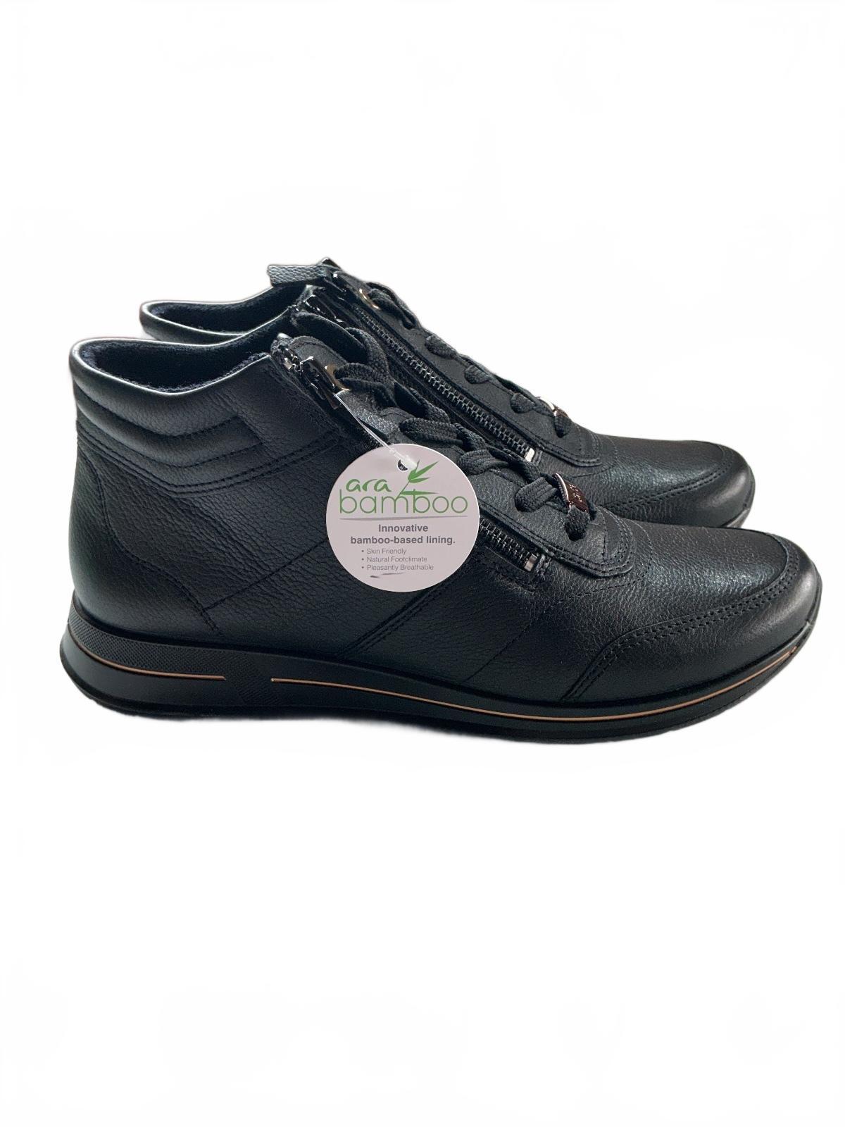 ara Osaka Black Leather High-Top Zip-Up Sneakers UK Size 7.5 Comfortable