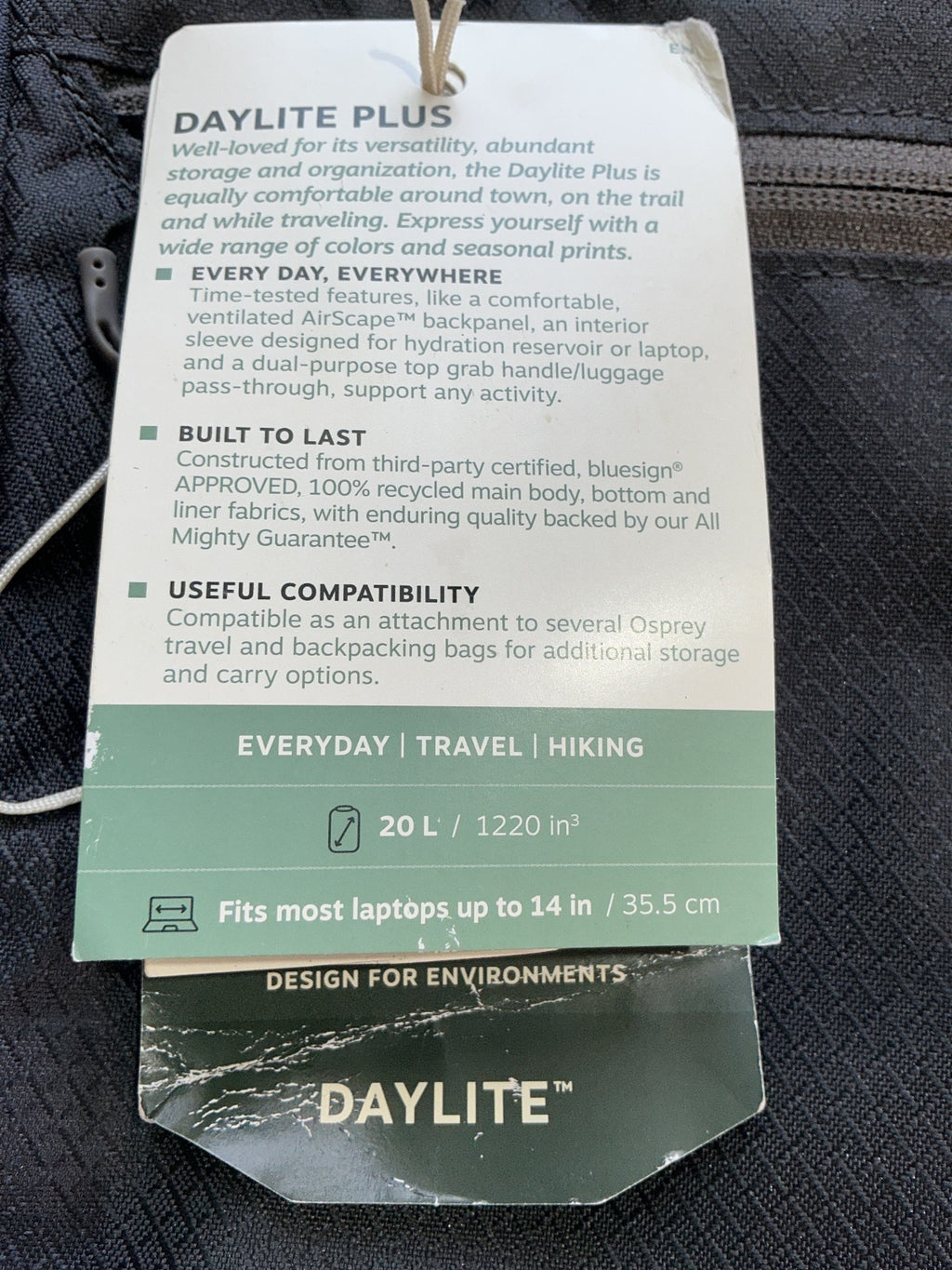 Osprey Daylite Plus 20L Black Backpack Suitable for Everyday Travel Hiking