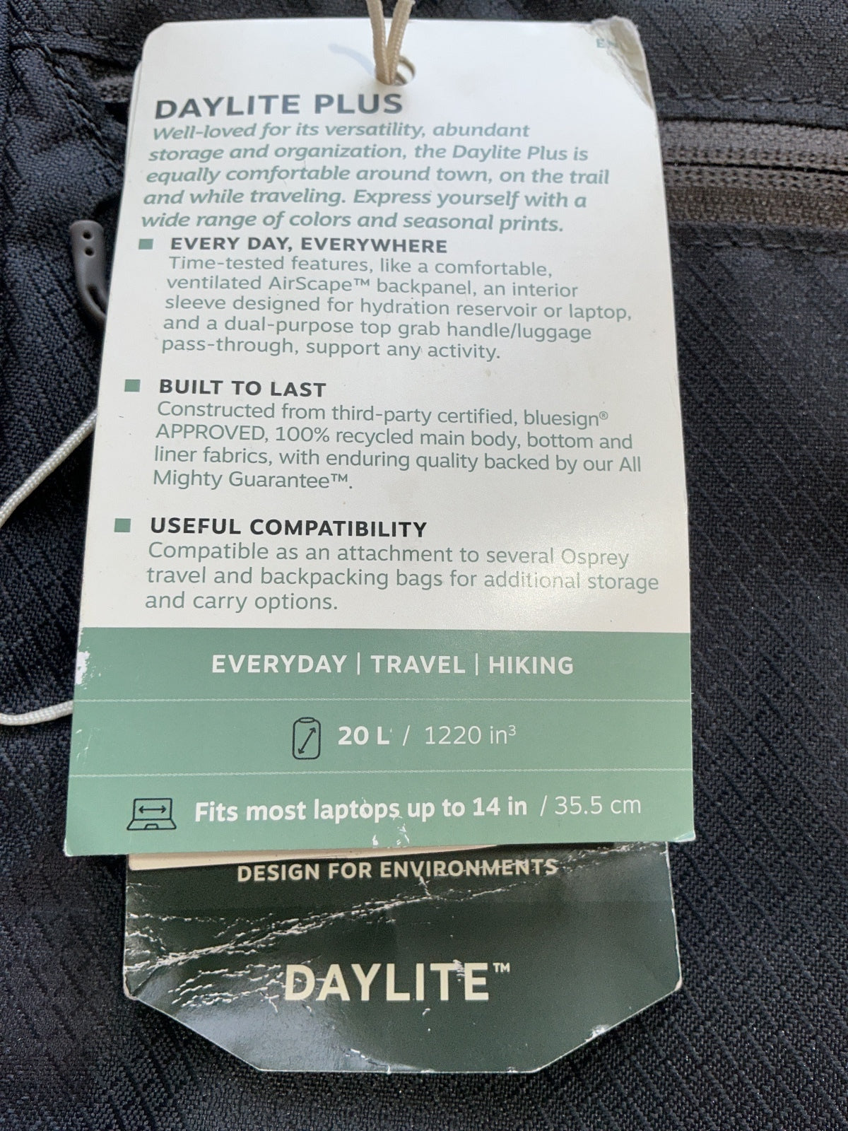 Osprey Daylite Plus 20L Black Backpack Suitable for Everyday Travel Hiking