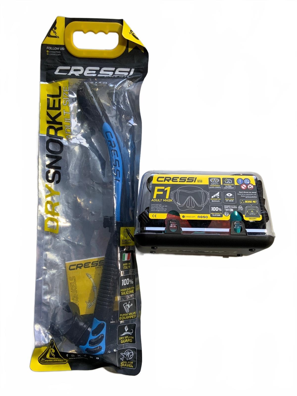 Cressi Alpha Ultra Dry Snorkel & F1 Adult Mask Black/Blue Size Adult