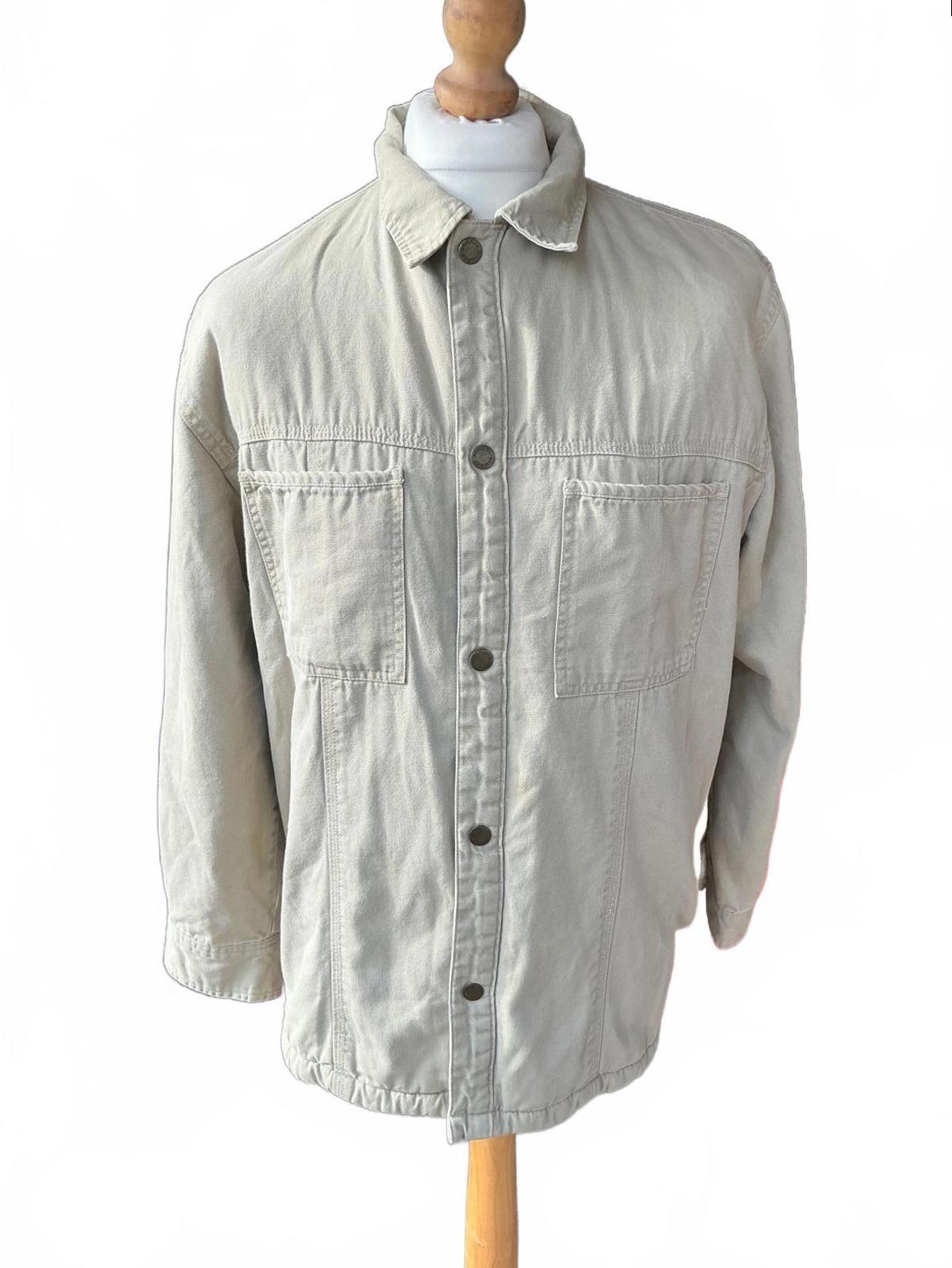 Woolrich Men's Large Beige Cotton Button-Up Sherpa Lined Shacket