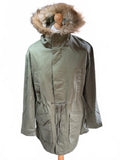 Urban Outfitters BDG Olive Green Parka Coat with Faux Fur Hood Lining Size M
