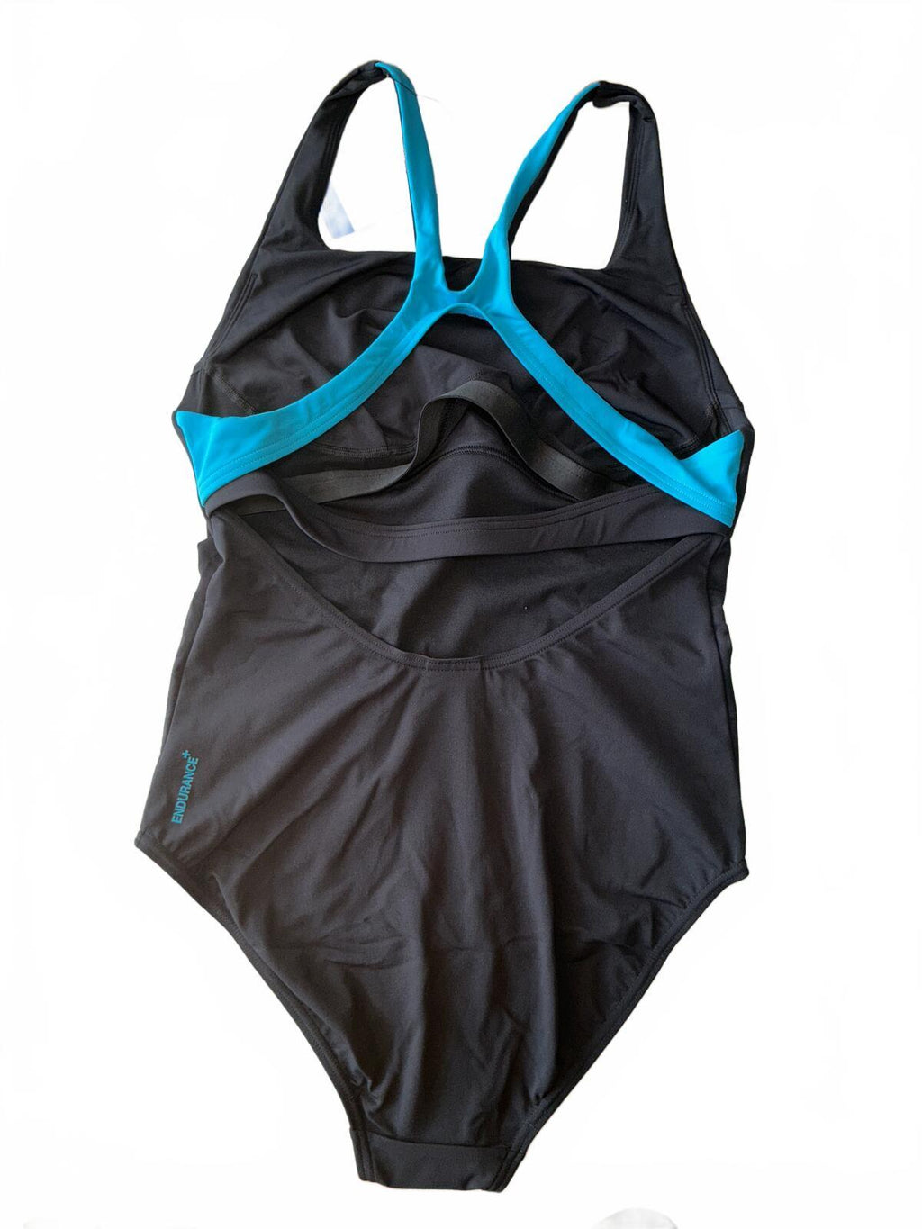 Speedo Solid Flex Band Swimsuit Black Blue Size 38/14 Medium Bust Support