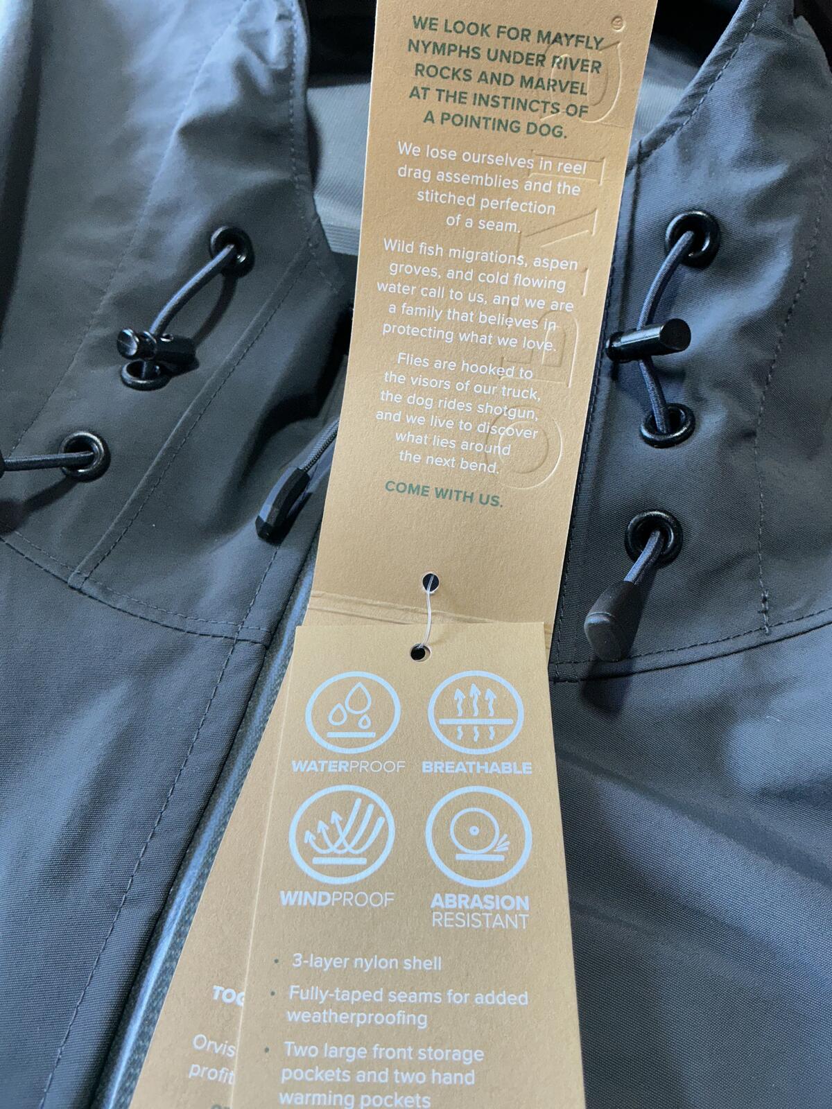 Orvis Clearwater Men's Waterproof Windproof Breathable Hooded Jacket Size XL