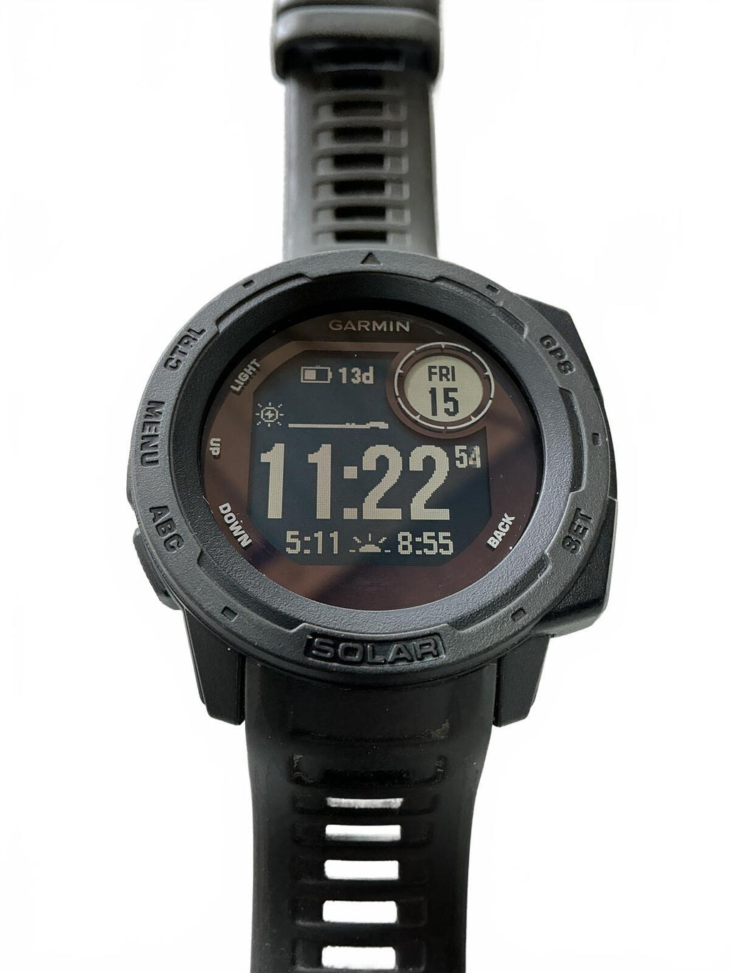 Garmin Instinct Solar GPS Watch Black with Grey Strap Size Adjustable