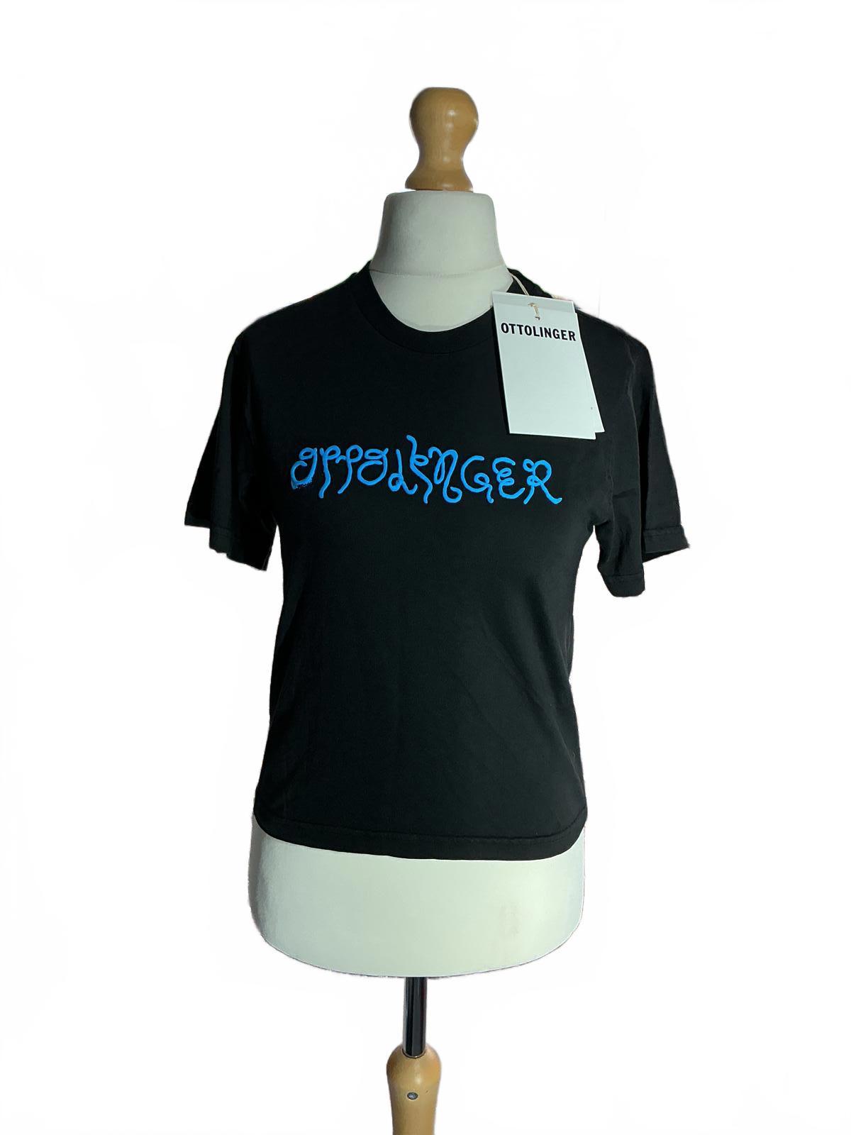 Ottolinger Black T-Shirt Puffy Logo with Blue Logo Regular M