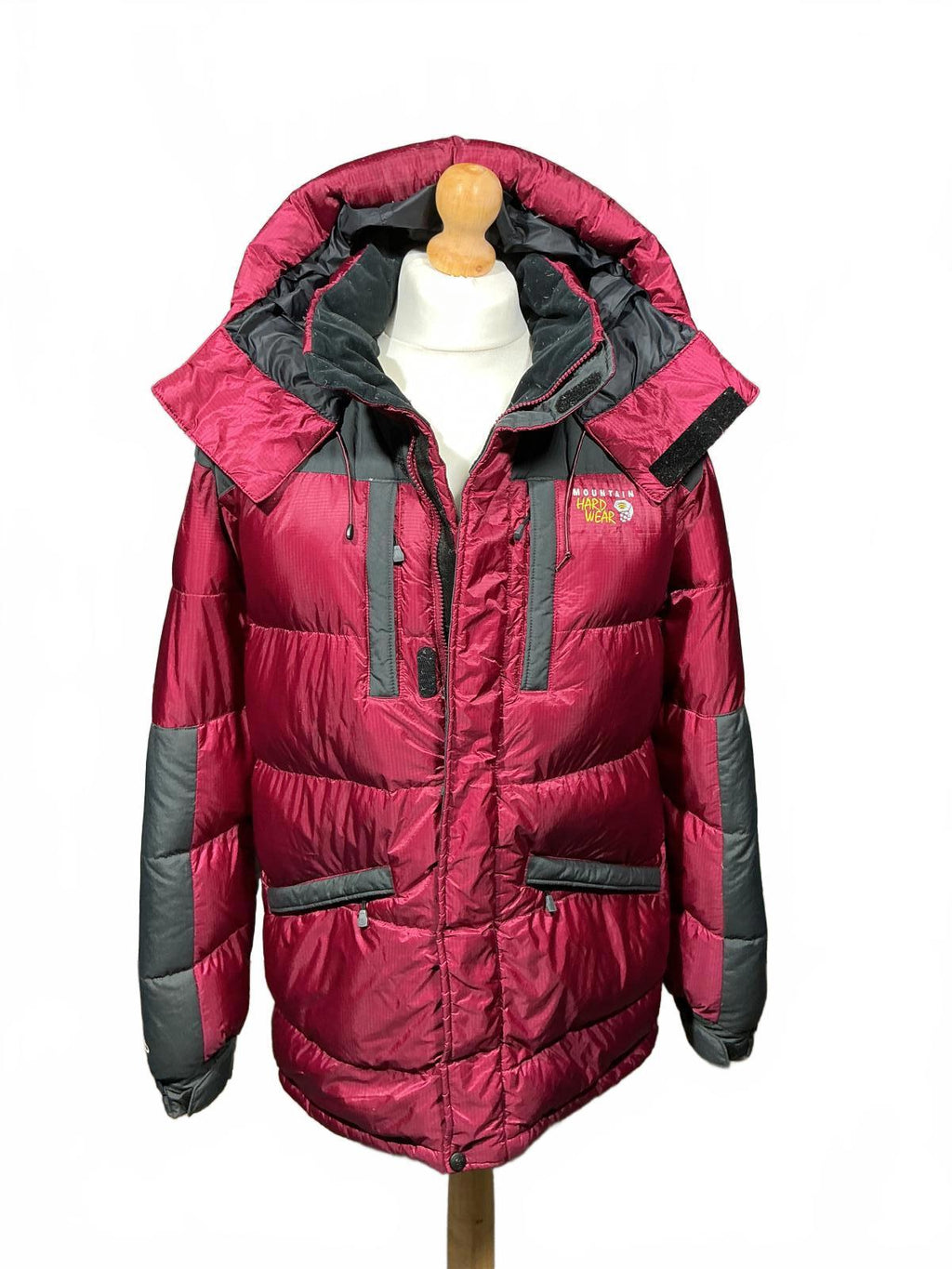 Mountain Hardwear Men's Down Insulated Puffer Jacket Burgundy and Grey Hooded