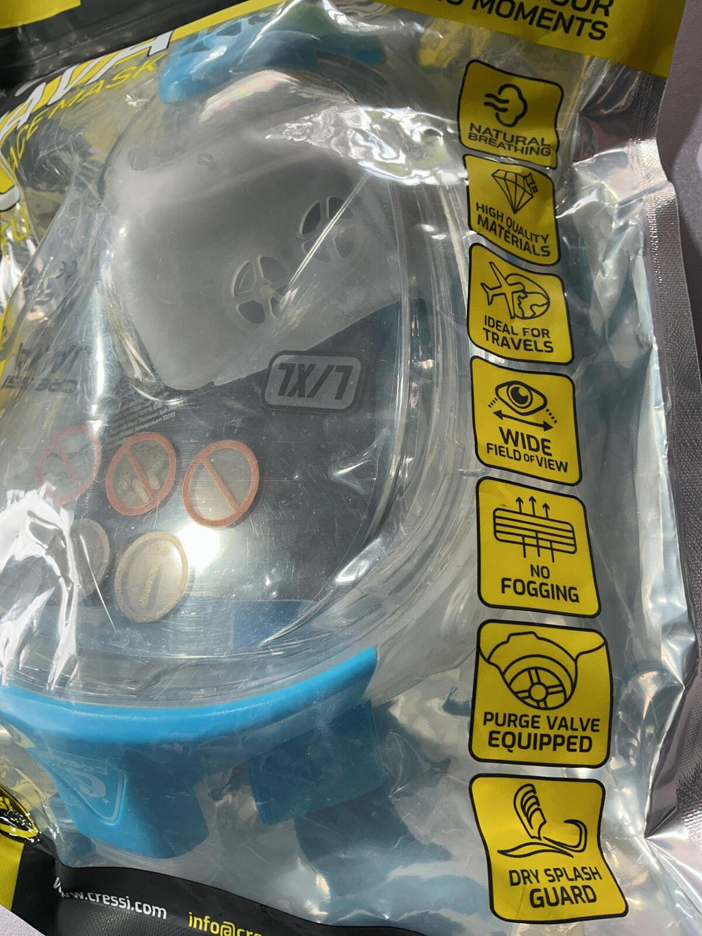 Cressi Java Full Face Snorkel Mask L/XL Size Comfortable Fit Blue