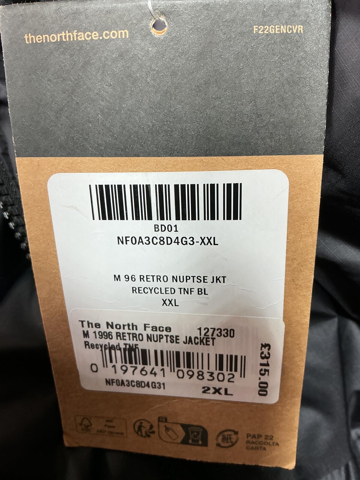 The North Face Black 1996 retro Nuptse Puffer Jacket Size Regular Xxl
