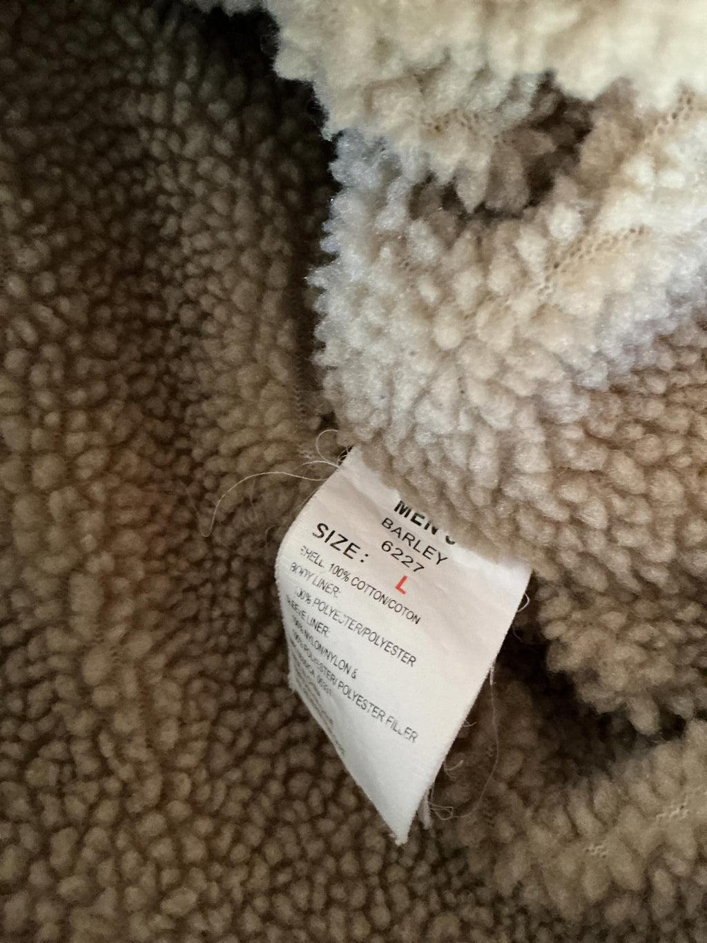 Woolrich Men's Large Beige Cotton Button-Up Sherpa Lined Shacket