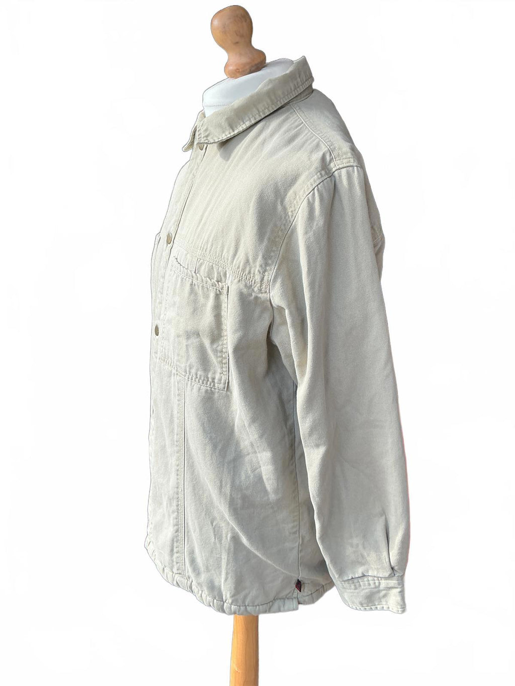 Woolrich Men's Large Beige Cotton Button-Up Sherpa Lined Shacket