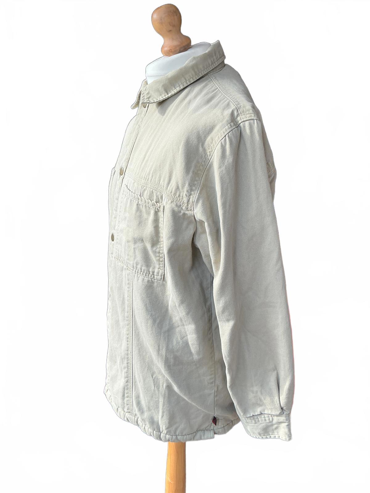 Woolrich Men's Large Beige Cotton Button-Up Sherpa Lined Shacket