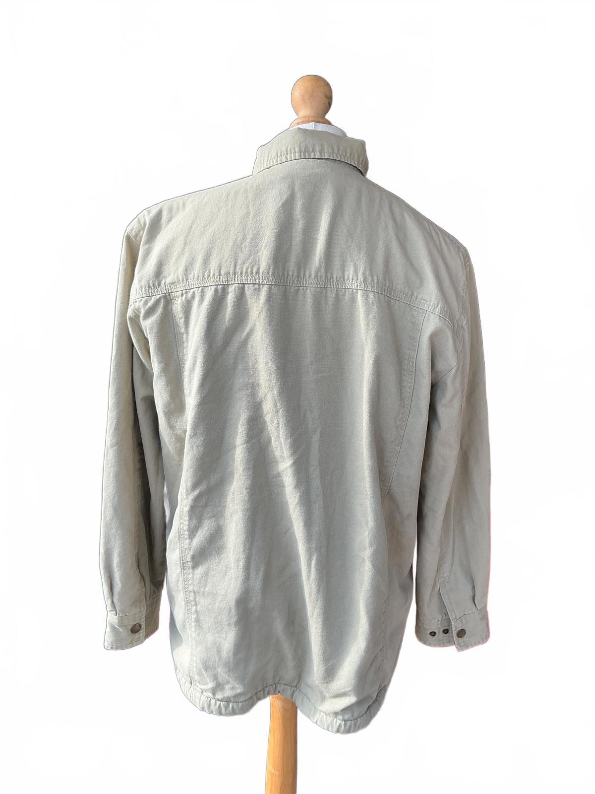 Woolrich Men's Large Beige Cotton Button-Up Sherpa Lined Shacket