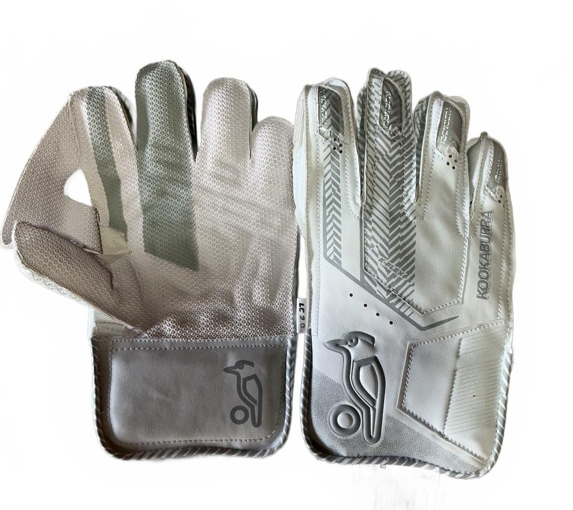 Kookaburra LC 2.0 Cricket Wicketkeeping Gloves Youth Size White Gray