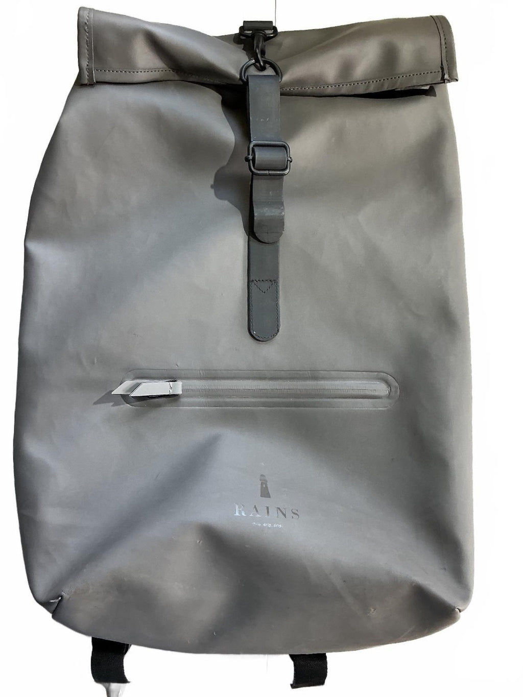 RAINS Rolltop Backpack Unisex Gray Waterproof Polyester PU Size One Size