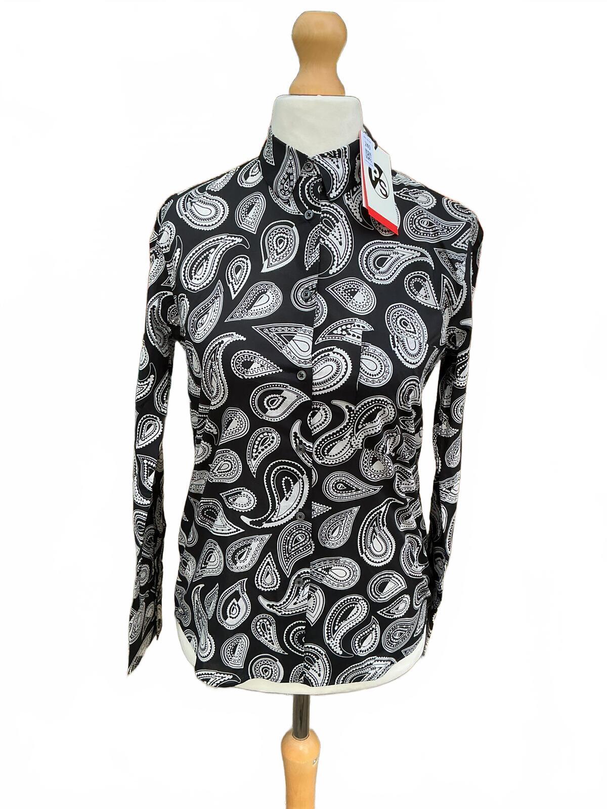 Paul Smith Black and White Paisley Print Long Sleeve Top Size Small